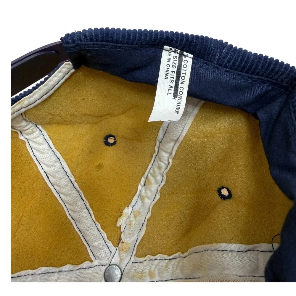 Vintage Oregon Rope Hat Adult Navy Blue Adjustable Script Strap Back‎ Corduroy